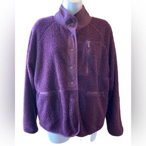 PINK Victoria’s Secret Jacket Purple Furry Fabric Snaps Zipper Pocket Small